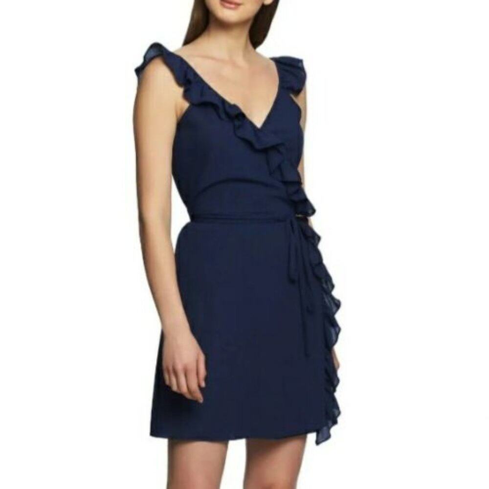 1 STATE Women Blue Ruffle Mini Dress 16W Cocktail Event Party Going Out NEW